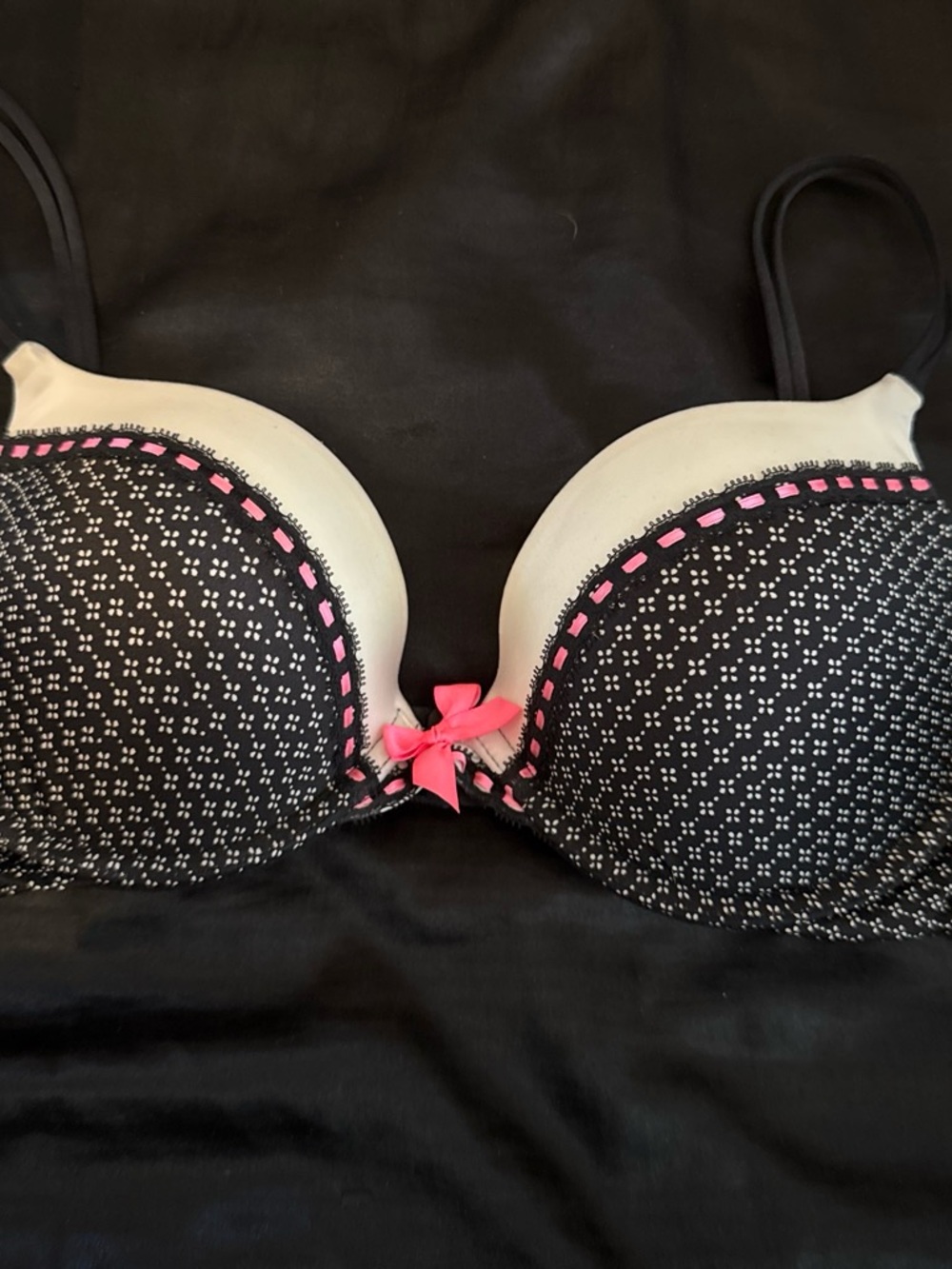 Victoria's Secret Black & White Push-Up Bra with Pink Trim